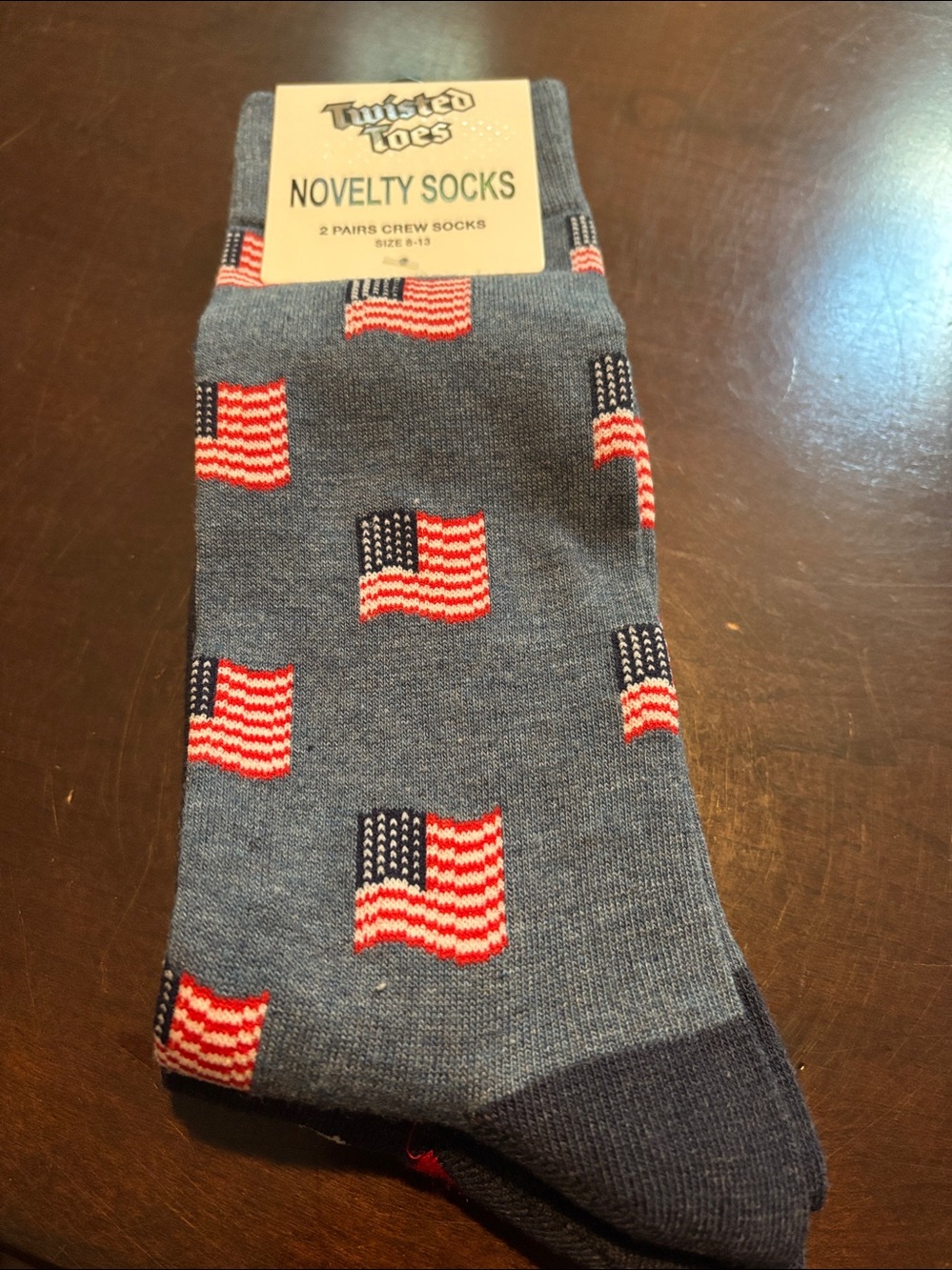 2 Pair Twisted Toes America 250 Flag Red White & Blue Crew Socks NWT